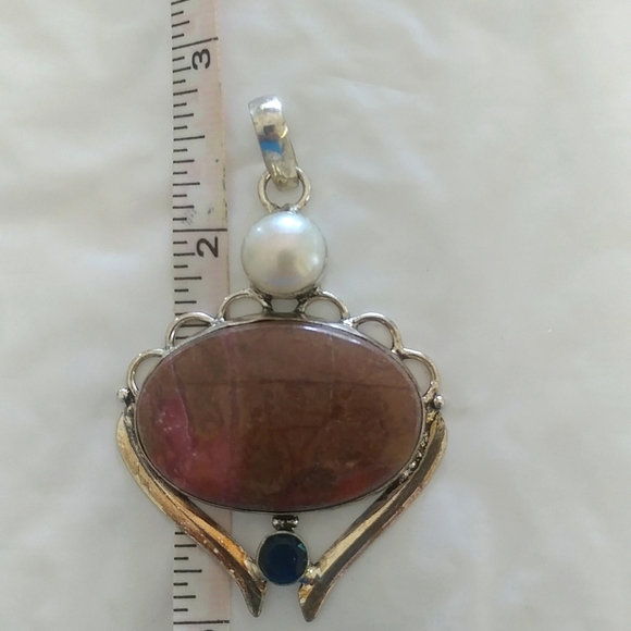 Rhodonite, Pearl, Iolite Pendant - Picture 1 of 3